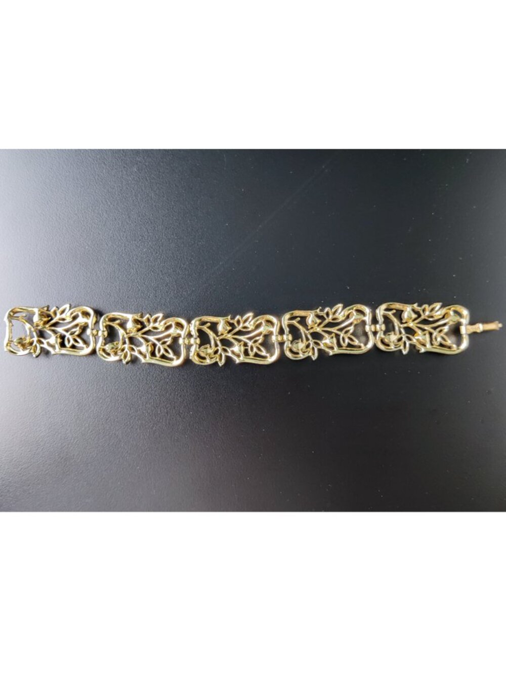 Vintage Signed 50s Coro Gold Plated Alloy Bracelet & Earrings Amber Topaz Color - Picture 4 of 10